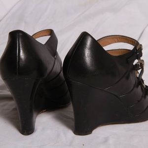 Black, multi-buckle, Franco Sarto wedge heels, 9M